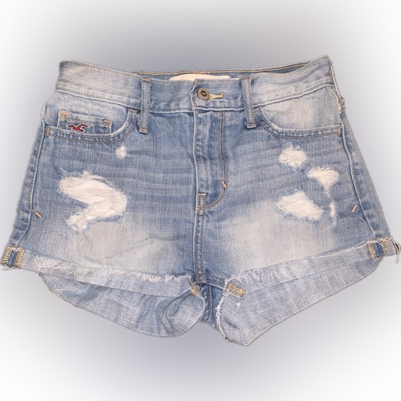 Hollister Pants - Hollister Y2K Light Blue Distressed Cuffed Denim Jean Short Shorts 0 24